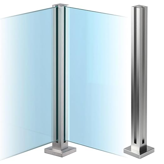 Glass Railing Post, No-Punch Heavy-Duty Glass Railing with Spigot Slots & Base, 304 Stainless Steel Clamp Bracket for Deck Balusters, Balcony, Patio, Stairs, Silver, 23.6in, 60cm