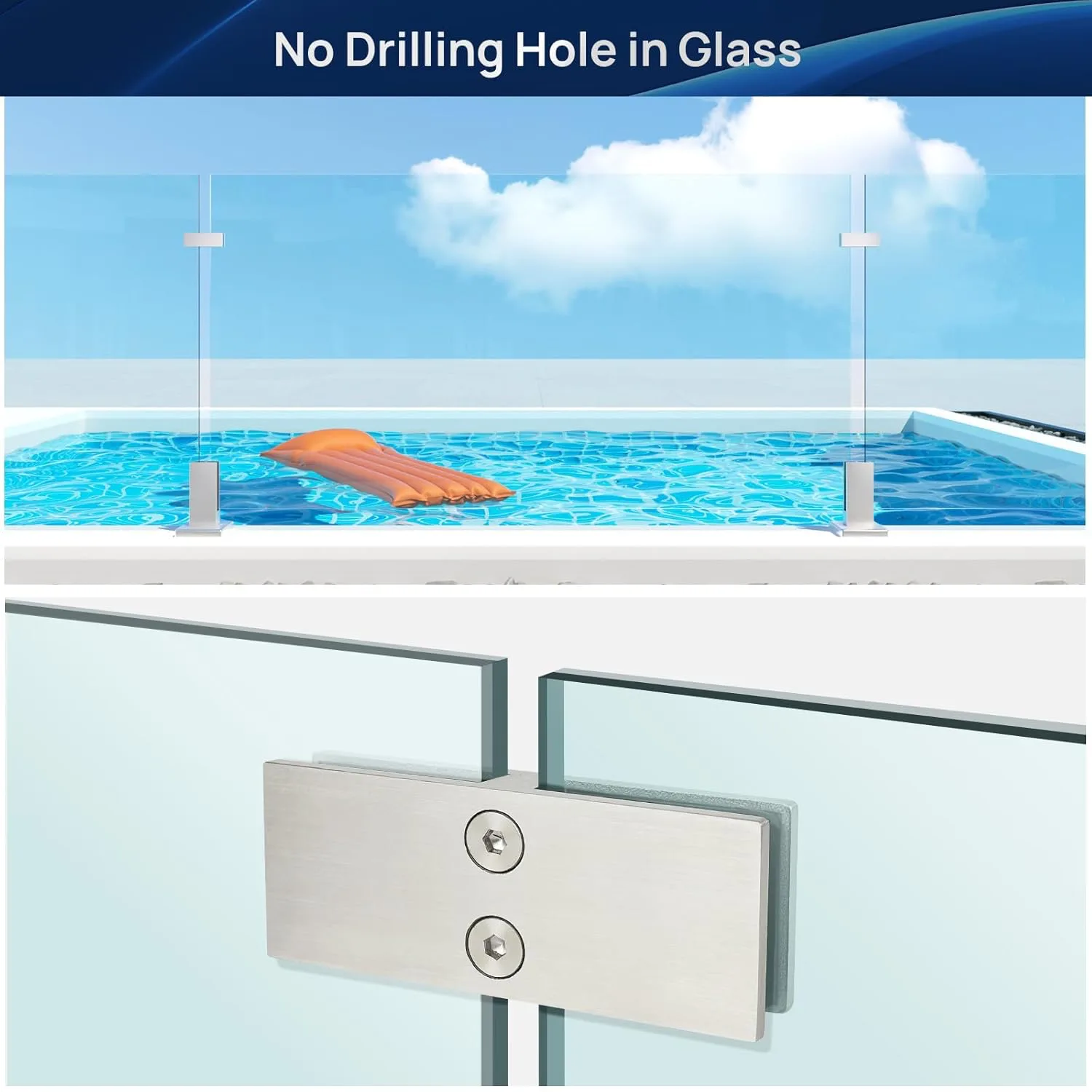 LukLoy Railing Glass to Glass Clamp, Stainless Steel 304 Bracket for Glass Balustrade Railing Pool Fence (4 Pieces 180°) - Image 2