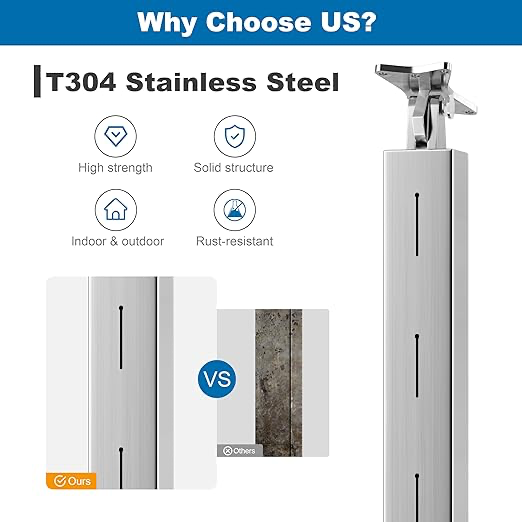 2 Pack Cable Railing Post Stainless Steel Adjustable Angle Intermediate Post for 1/8" Deck Cable Railing,Silvery - Image 5