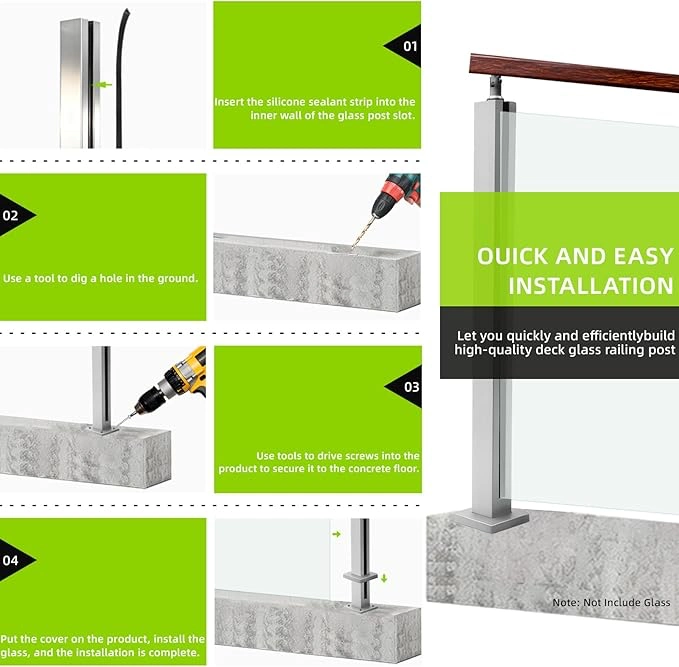 35.8" Glass Railing End Post with Top Adjustable Bracket for Handrails,304 Stainless Steel Glass Balustrade Post with Spigot Slots for Railing of Deck,Balcony,Attic,Staircase (Silver) - Image 6