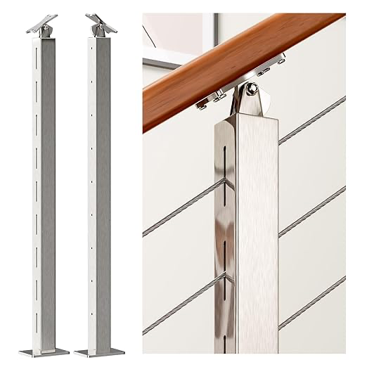 2 Pack Cable Railing Post Stainless Steel Adjustable Angle Intermediate Post for 1/8" Deck Cable Railing,Silvery