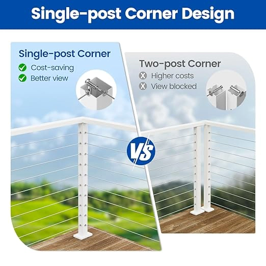 Muzata Corner Cable Railing Post 36 Inch 36"x2"x2" T-drilled One-Post Corner Solution Surface Mount White Stainless Steel Cable Railing System Kit Indoor Outdoor with Paper User Guide PS02 W34S - Image 2