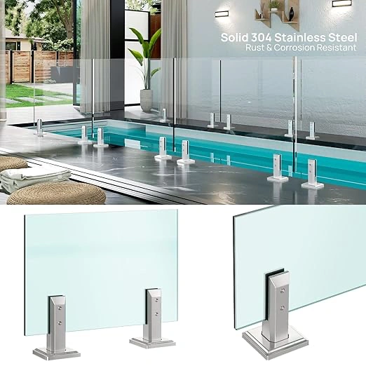 LukLoy 10 Pack 1.7lb T304 Stainless Steel Glass Railing Spigots No-Drill Brushed Spigots Clamps Glass Railing System for Indoor Stairs, Pool Fencing, or Low-Wind Outdoor Use - Level 1 - Image 2