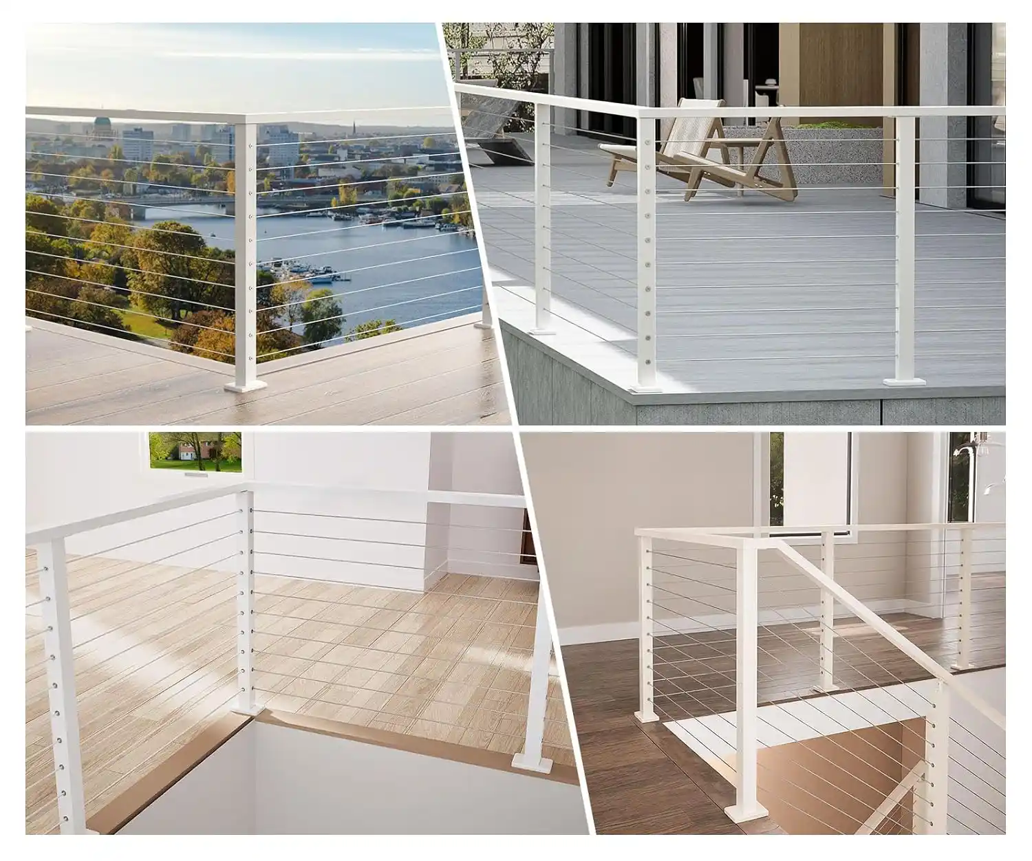Muzata Corner Cable Railing Post 36 Inch 36"x2"x2" T-drilled One-Post Corner Solution Surface Mount White Stainless Steel Cable Railing System Kit Indoor Outdoor with Paper User Guide PS02 W34S - Image 4