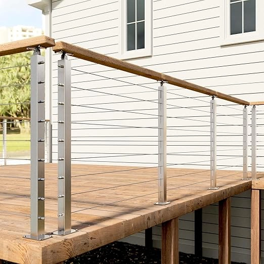 2 Pack Cable Railing Post Stainless Steel Adjustable Angle Intermediate Post for 1/8" Deck Cable Railing,Silvery - Image 2